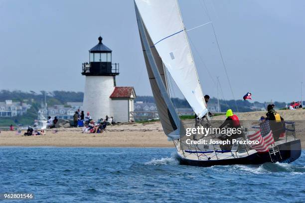 Sailboat makes its way into Nantucket Harbor past Brant Light at the 47th annual Figawi Race from Hyannis to Nantucket on May 26, 2018 in Nantucket...