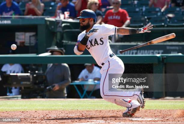 Rougned Odor of the Texas Rangers lays down a sacrifice bunt against the Kansas City Royals during the fourth inning at Globe Life Park in Arlington...