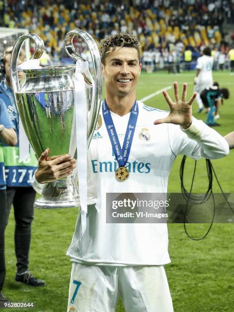 Cristiano Ronaldo of Real Madrid with UEFA Champions League trophy, Coupe des clubs Champions Europeens during the UEFA Champions League final...