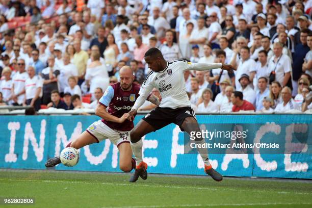 Alan Hutton of Aston Villa in action with Ryan Sessegnon of Fulham during the Sky Bet Championship Play Off Final between Aston Villa and Fulham at...