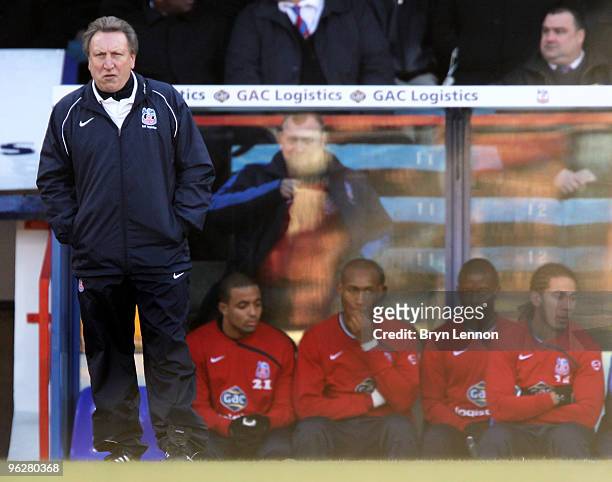 Crystal Palace Manager Neil Warnock watches his team during the Coca-Cola Football League Championship match between Crystal Palace and Peterborough...