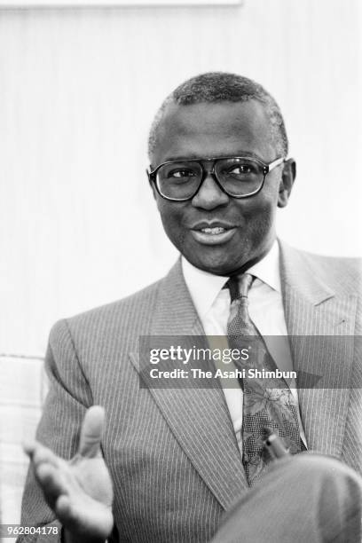 African Development Bank President Babacar Ndiaye speaks during the Asahi Shimbun interview on January 23, 1989 in Tokyo, Japan.