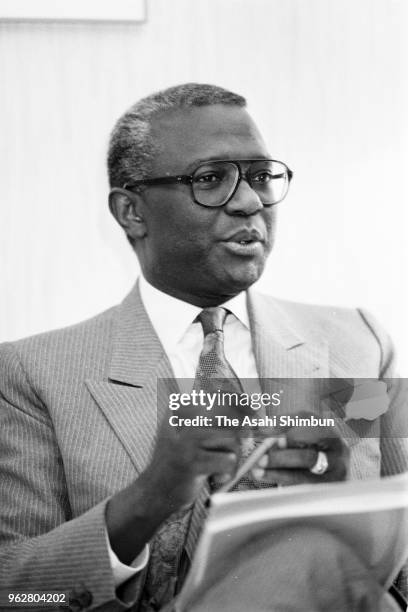 African Development Bank President Babacar Ndiaye speaks during the Asahi Shimbun interview on January 23, 1989 in Tokyo, Japan.