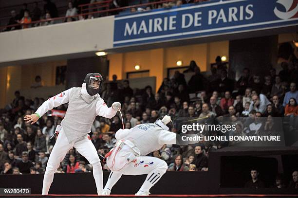 China's Sheng Lei competes against Korea's Youg Kwon during the men's International Paris' Challenge individual Epee competition on January 30, 2010...