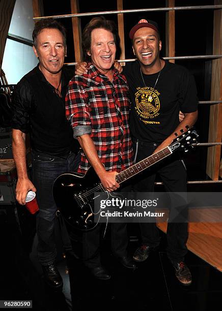 Bruce Springsteen, John Fogerty and Tom Morello attends the 25th Anniversary Rock & Roll Hall of Fame Concert at Madison Square Garden on October 29,...