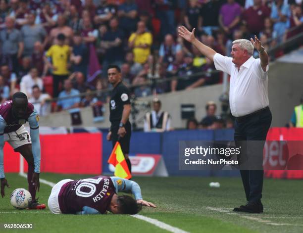 Steve Bruce manager of Aston Villa during the Championship Play-Off Final match between Fulham and Aston Villa at Wembley, London, England on 26 May...