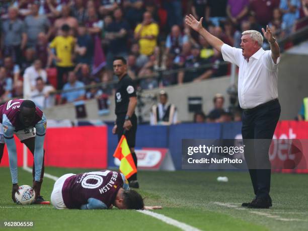 Steve Bruce manager of Aston Villa during the Championship Play-Off Final match between Fulham and Aston Villa at Wembley, London, England on 26 May...