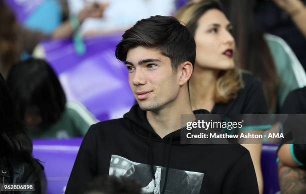 Theo Zidane son of Zinedine Zidane the head coach / manager of Real Madrid looks on before the UEFA Champions League final between Real Madrid and...