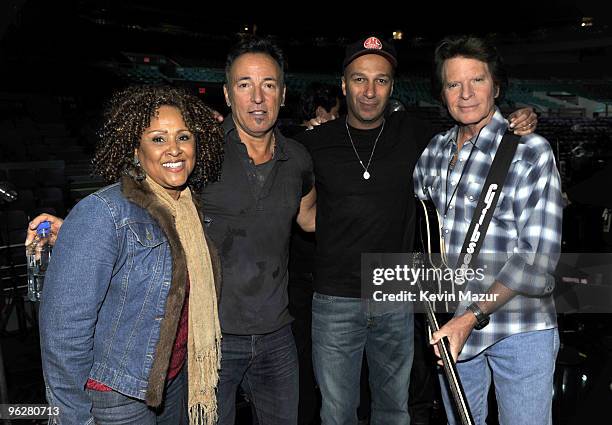Darlene Love, Bruce Springsteen, Tom Morello and John Fogerty during rehearsals for the 25th Anniversary Rock & Roll Hall of Fame Concert at Madison...