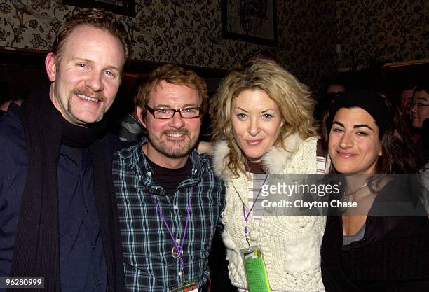 Morgan Spurlock, guest, Ondi Timoner and Jehane Noujaim attend the Late Night Lodge at the Filmmaker Lodge during the 2010 Sundance Film Festival on...