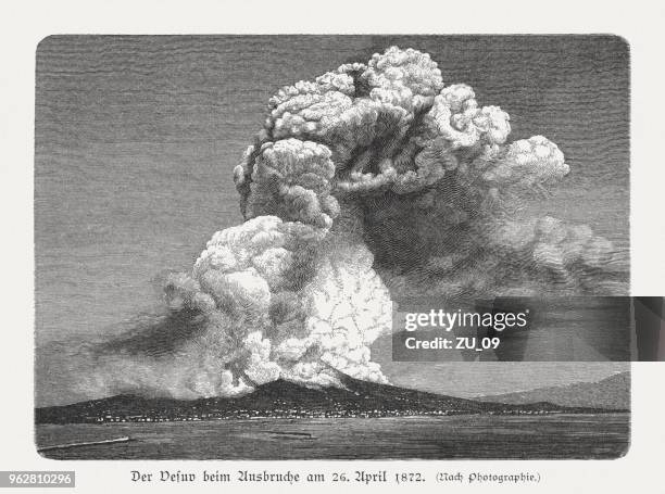 mount vesuvius on april 26, 1872, wood engraving, published 1897 - mt vesuvius stock illustrations