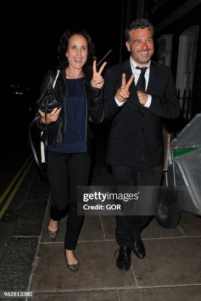 Andie MacDowell leaving Soho House private club on May 26, 2018 in London, England.