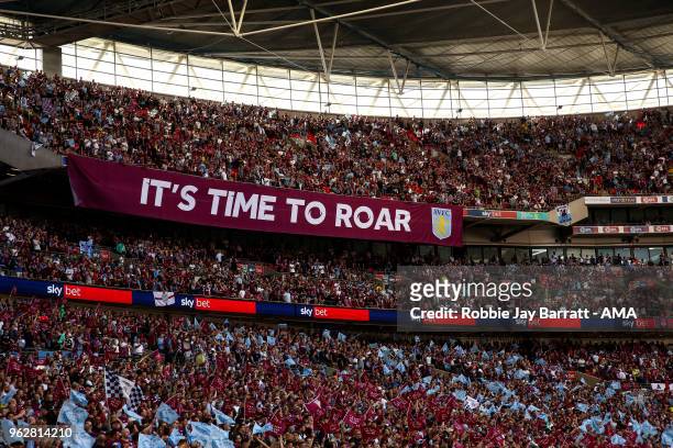 General view of Aston Villa fans inside Wembley Stadium during the Sky Bet Championship Play Off Final between Aston Villa and Fulham at Wembley...