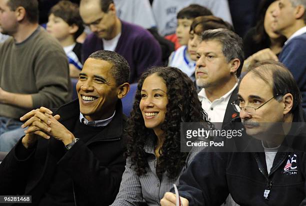 President Barack Obama attends the game between the Duke Blue Devils and Georgetown Hoyas on January 30, 2010 at the Verizon Center in Washington,...