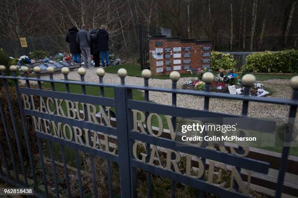 Family burying ashes in the Blackburn Rovers Memorial Garden before Blackburn Rovers played Shrewsbury Town in a Sky Bet League One fixture at Ewood...