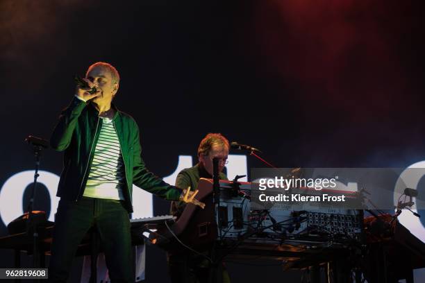 Karl Hyde and Gavin Price of Underworld performs at the BBC 6Music Biggest Weekend at Titanic Slipways on May 26, 2018 in Belfast, Northern Ireland.