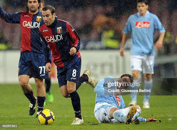 Rodrigo Palacio of Genoa and Luca Cigarini of Napoli in action during the Serie A match between Napoli and Genoa at Stadio San Paolo on January 30,...