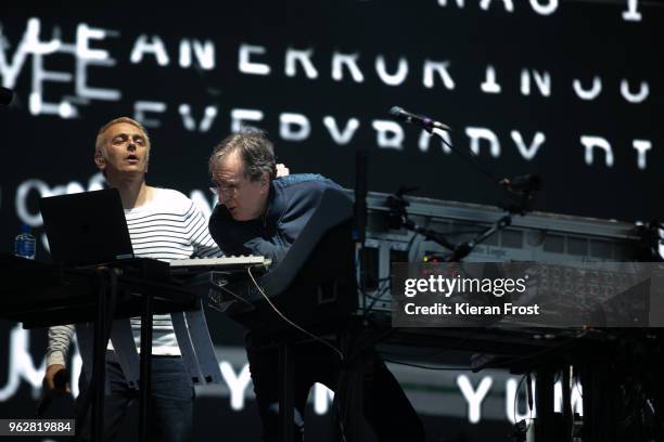 Karl Hyde and Gavin Price of Underworld performs at the BBC 6Music Biggest Weekend at Titanic Slipways on May 26, 2018 in Belfast, Northern Ireland.