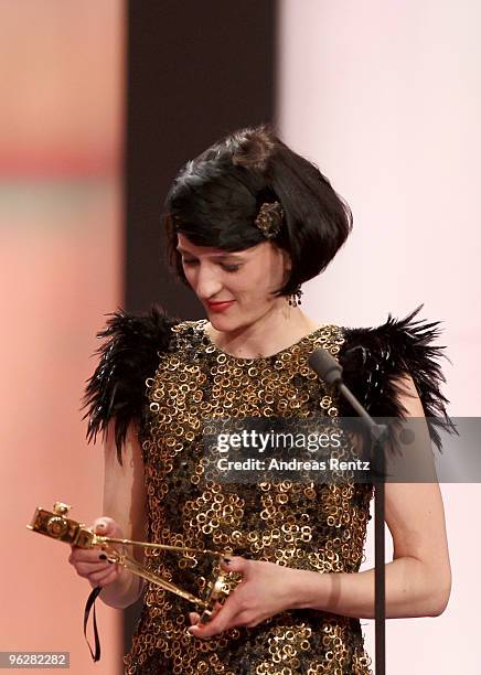 Actress Maria Kwiatkowsky recieves the award 'Lilli Palmer & Curd Juergens Memorial Camera' during the Goldene Kamera 2010 Award at the Axel Springer...