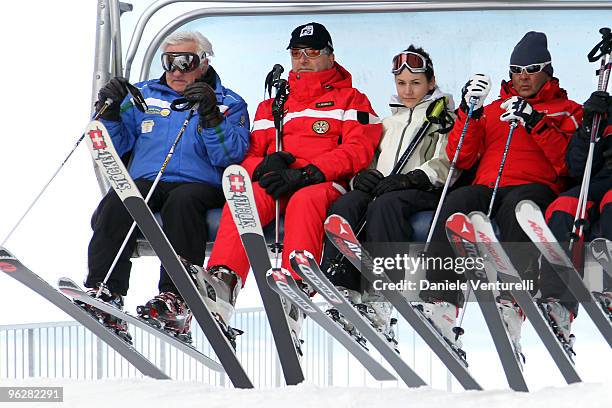 The Italian Foreign Minister Franco Frattini and Stella Coppi attend a slalom race during the 1st Criterium On The Snow of Italian Parliamentarists...