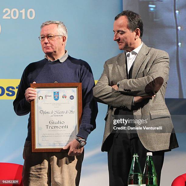 Giulio Tremonti, Minister of Economy and Finance and the Italian Foreign Minister Franco Frattini attend a 1st Criterium On The Snow of Italian...