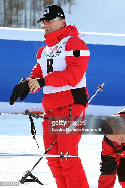 The Italian Foreign Minister Franco Frattini attends a slalom race during the 1st Criterium On The Snow of Italian Parliamentarists on January 30,...