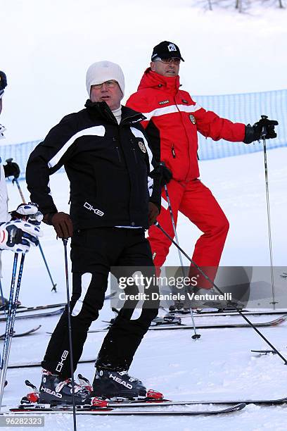 Giulio Tremonti, Minister of Economy and Finance and the Italian Foreign Minister Franco Frattini attends a slalom race during the 1st Criterium On...