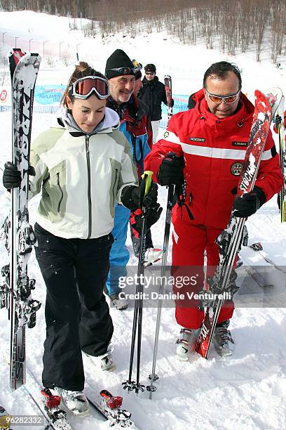 Stella Coppi and the Italian Foreign Minister Franco Frattini attend a slalom race during the 1st Criterium On The Snow of Italian Parliamentarists...