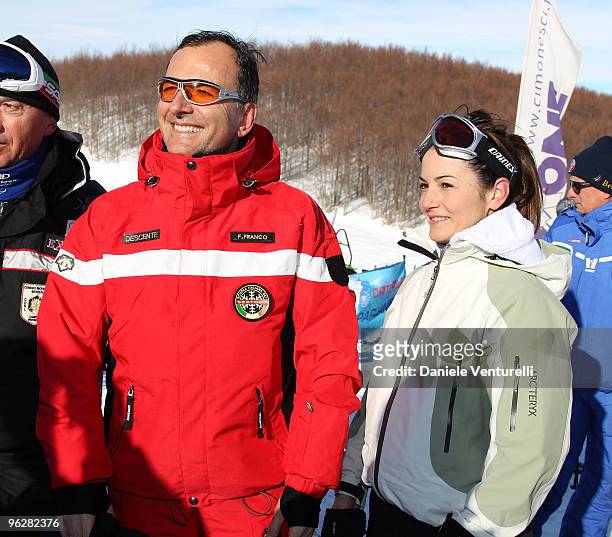The Italian Foreign Minister Franco Frattini and Stella Coppi attend a slalom race during the 1st Criterium On The Snow of Italian Parliamentarists...