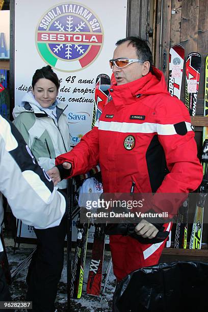 Stella Coppi and the Italian Foreign Minister Franco Frattini attend a slalom race during the 1st Criterium On The Snow of Italian Parliamentarists...
