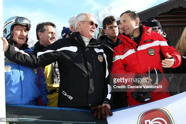 Giulio Tremonti, Minister of Economy and Finance and the Italian Foreign Minister Franco Frattini attends a slalom race during the 1st Criterium On...