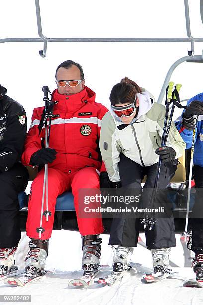 The Italian Foreign Minister Franco Frattini and Stella Coppi attend a slalom race during the 1st Criterium On The Snow of Italian Parliamentarists...