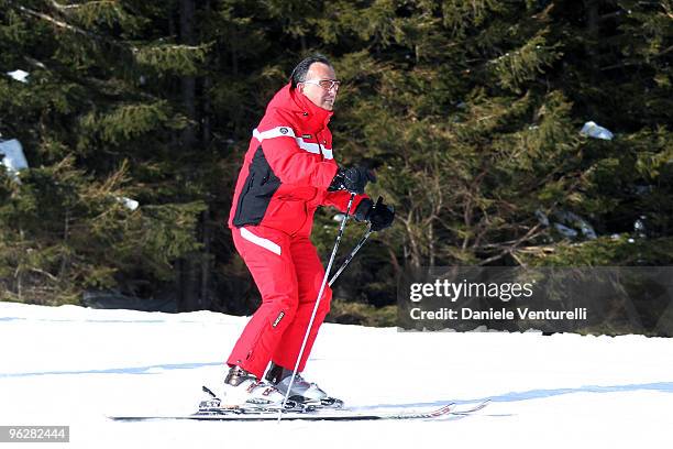 The Italian Foreign Minister Franco Frattini attends a slalom race during the 1st Criterium On The Snow of Italian Parliamentarists on January 30,...