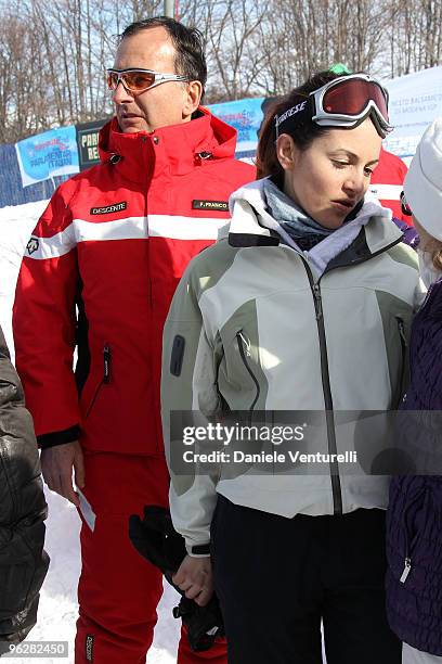 The Italian Foreign Minister Franco Frattini and Stella Coppi attend a slalom race during the 1st Criterium On The Snow of Italian Parliamentarists...