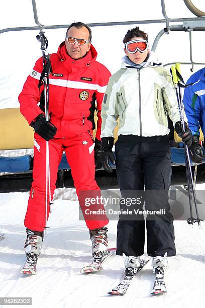 The Italian Foreign Minister Franco Frattini and Stella Coppi attend a slalom race during the 1st Criterium On The Snow of Italian Parliamentarists...