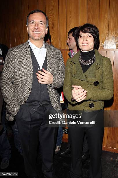 The Italian Foreign Minister Franco Frattini and Manuela Di Centa attend a 1st Criterium On The Snow of Italian Parliamentarists on January 30, 2010...