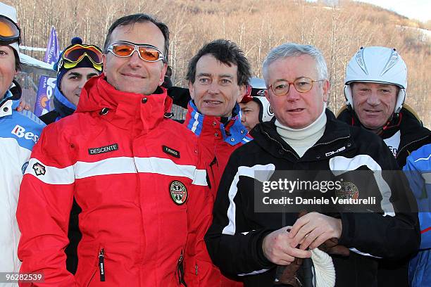 The Italian Foreign Minister Franco Frattini and Giulio Tremonti, Minister of Economy and Finance, attend a slalom race during the 1st Criterium On...