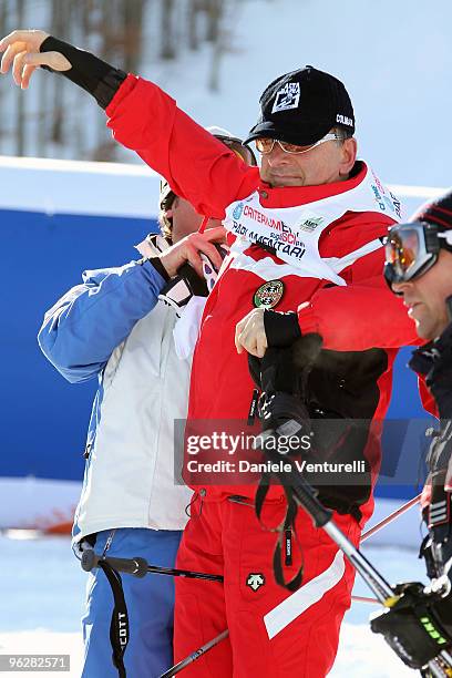 The Italian Foreign Minister Franco Frattini attends a slalom race during the 1st Criterium On The Snow of Italian Parliamentarists on January 30,...