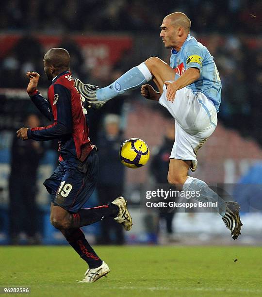 David Suazo of Genoa and Paolo Cannavaro of Napoli in action during the Serie A match between Napoli and Genoa at Stadio San Paolo on January 30,...