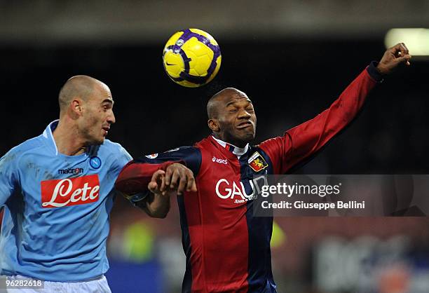 Paolo Cannavaro of Napoli and David Suazo of Genoa in action during the Serie A match between Napoli and Genoa at Stadio San Paolo on January 30,...