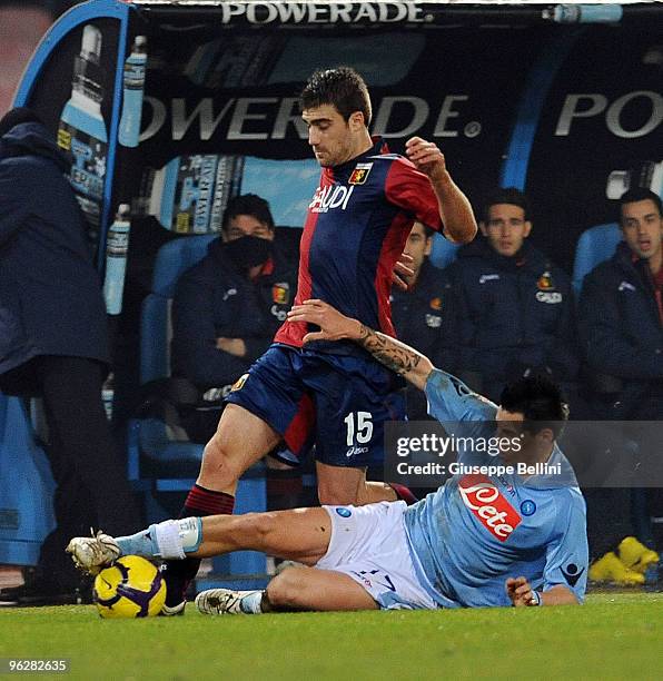 Papastathopoulos of Genoa and Marek Hamsik of Napoli in action during the Serie A match between Napoli and Genoa at Stadio San Paolo on January 30,...