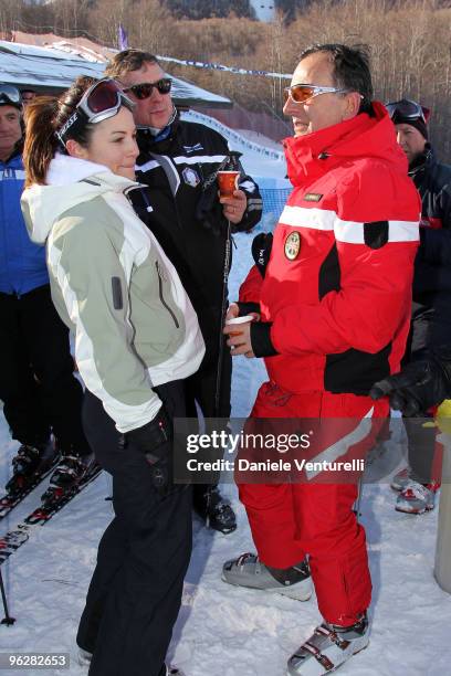 Stella Coppi and the Italian Foreign Minister Franco Frattini attend a slalom race during the 1st Criterium On The Snow of Italian Parliamentarists...