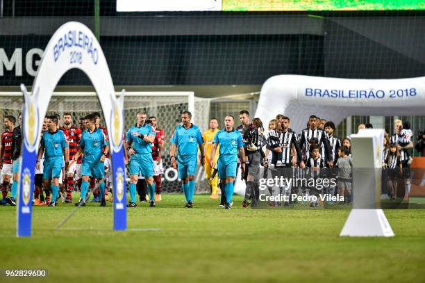 Players of Atletico MG enter into the field before the match between Atletico MG and Flamengo as part of Brasileirao Series A 2018 at Independencia...