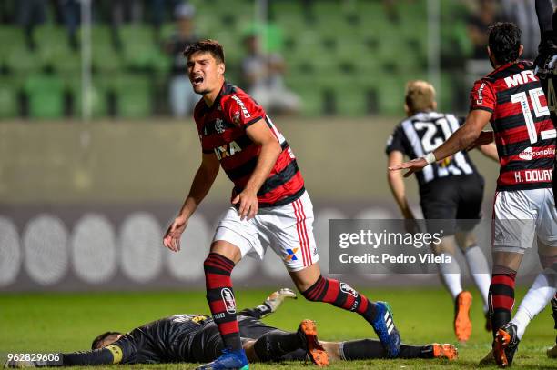 Victor of Atletico MG and Thuler of Flamengo battle for the ball during a match between Atletico MG and Flamengo as part of Brasileirao Series A 2018...