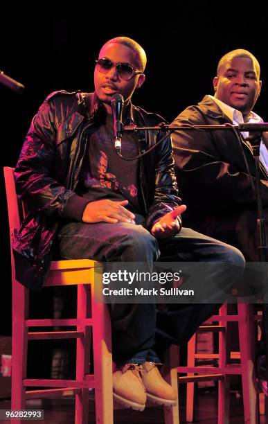 Rapper/songwriter NAS and music producer/songwriter Salaam Remi attend the BMI "How I Wrote That Song" panel discussion at House of Blues Sunset...