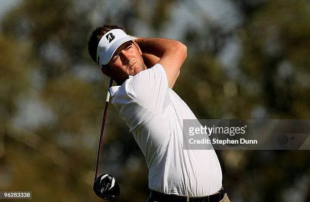 Matt Every hits his tee shot on the second hole at the South Course at Torrey Pines Golf Course during the third round of the Farmers Insurance Open...