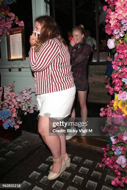 Sophie Turner leaves Sexy Fish after dining with friends at Sexy Fish on May 26, 2018 in London, England.