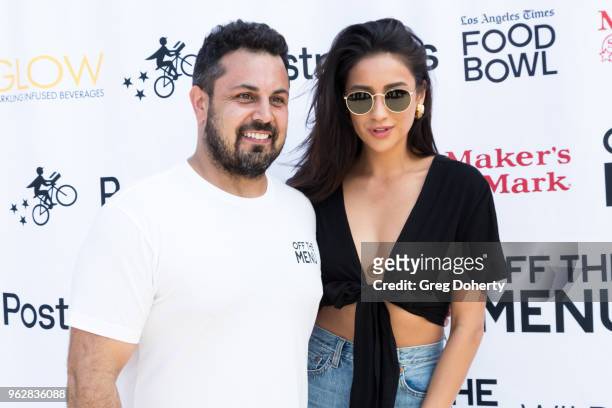 Off the Menu Founder & CEO Lawrence Longo and Actress Shay Mitchell attend the Los Angeles Times Food Bowl - Secret Burger Showdown at Wallis...