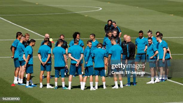 Team circle of Real Madrid during a training session at the Real Madrid Open Media Day at Valdebebas training ground on May 22, 2018 in Madrid, Spain.