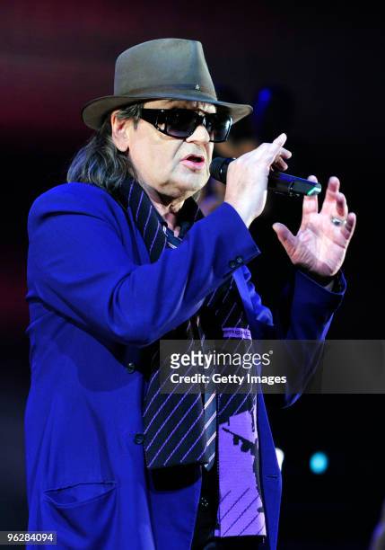 Singer Udo Lindenberg performs at the 'Best of Musical Gala 2010' at the Color Line Arena on January 30, 2009 in Hamburg, Germany.